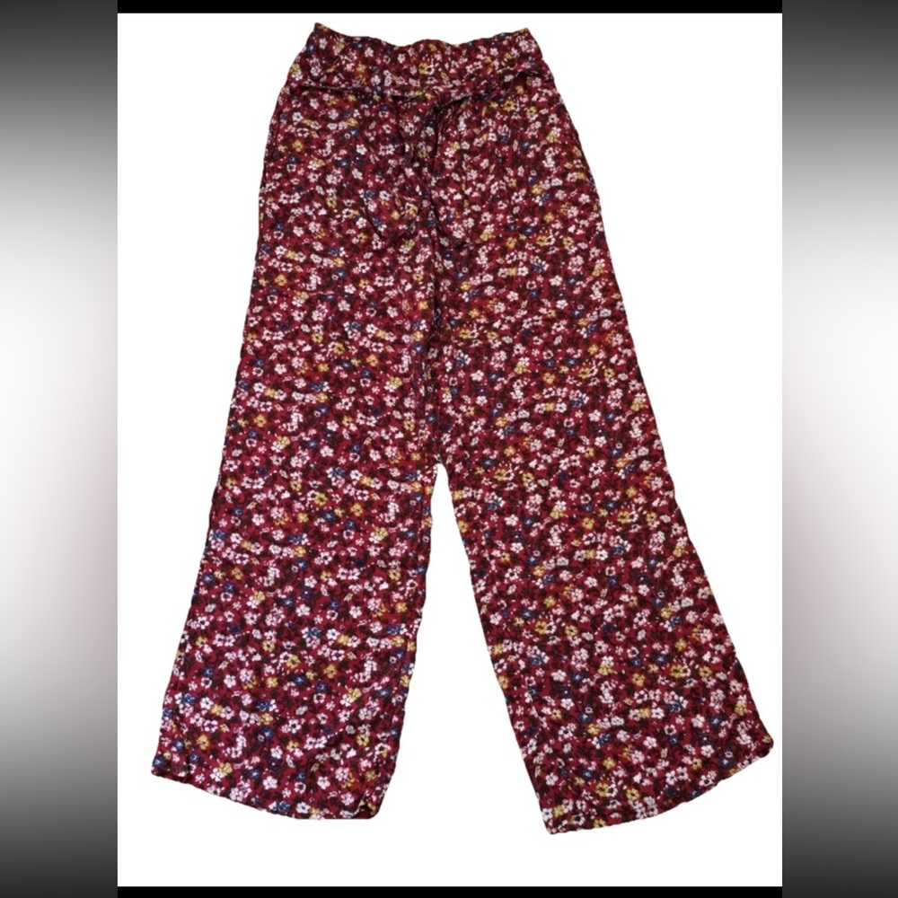 Abercrombie & Fitch Y2K Red Ditsy Floral Paperbag Waist Wide Leg Pants SZ.XS